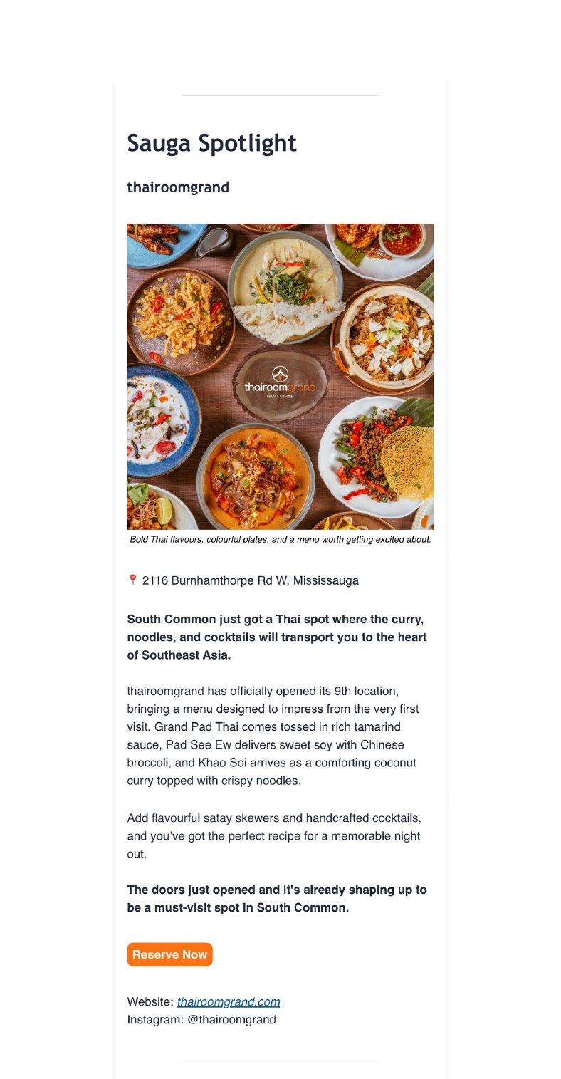 Example feature inside The Weekly Sauga